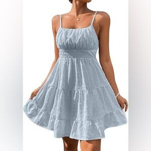 Floerns - Swiss Dots Sleeveless - Ruched Bust Ruffle Hem Cami Short Dress